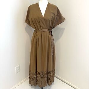 Pearl by Lela Rose Midi Dress Eyelet Hem Modern Feminine Classic 8 New $455